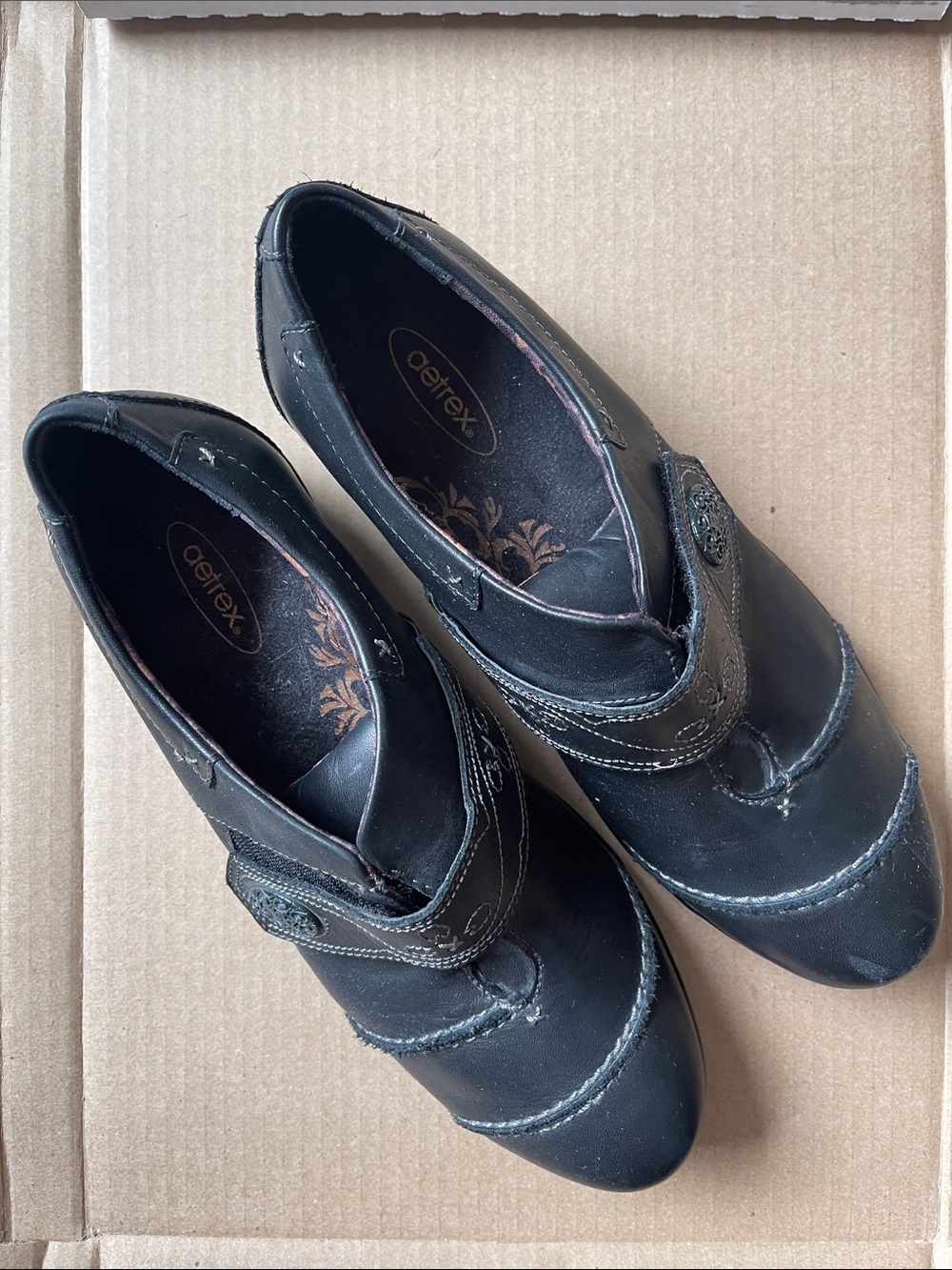 Aetrex Black Leather Mary Jane Loafers